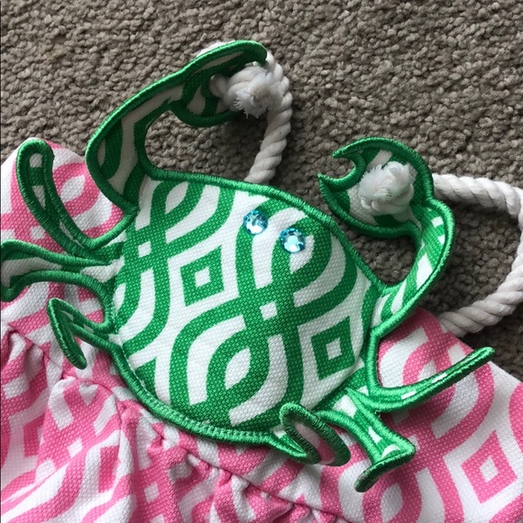 Pink and white sundress with crab appliqué. - Picture 3 of 4